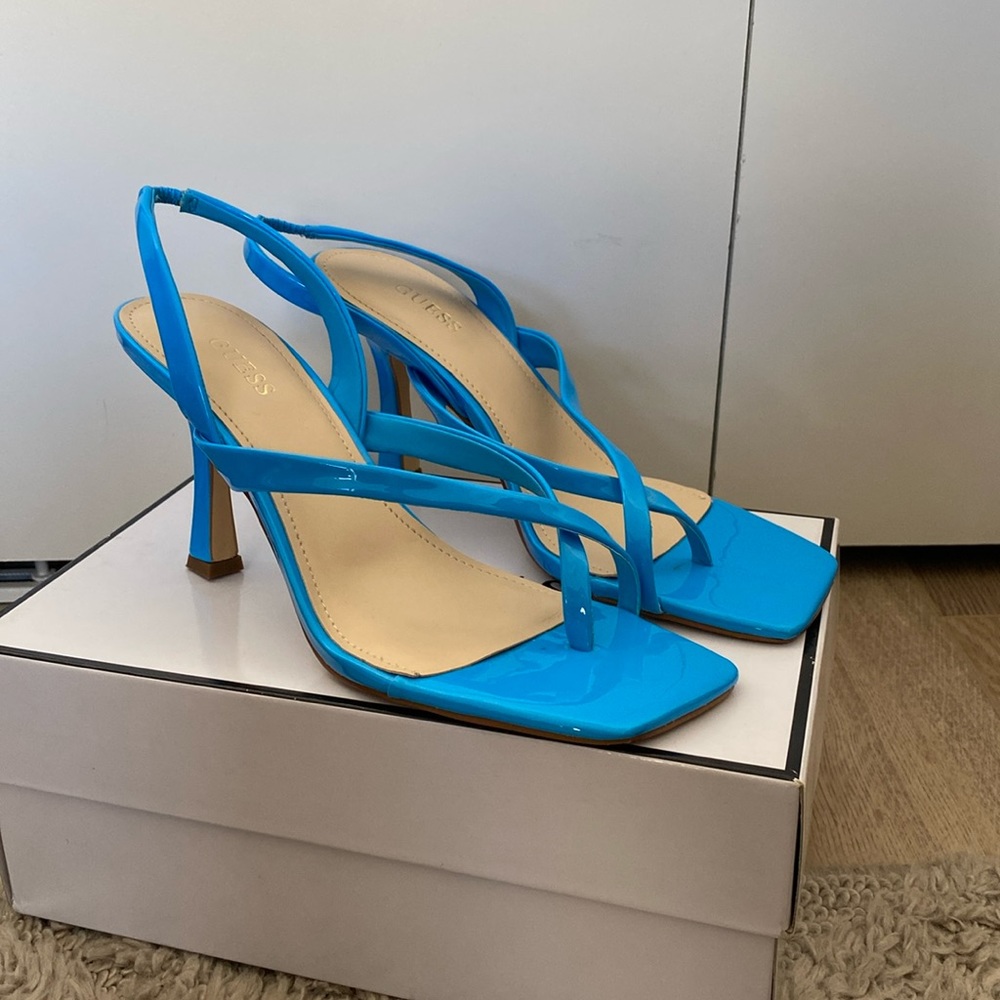 Size 8 Patent Blue Guess Saily Slingback Heeled Sandal